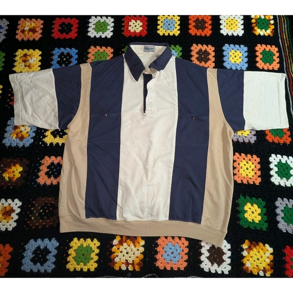 Windham Pointe Shirt Men's XL Polo Blue Striped Colorblock Banded Waist
